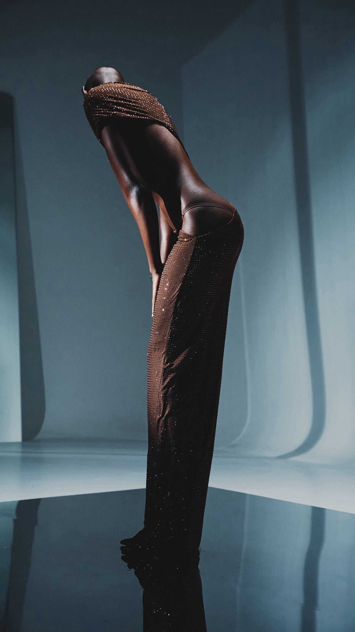 LONG CRYSTAL DRAPE DRESS