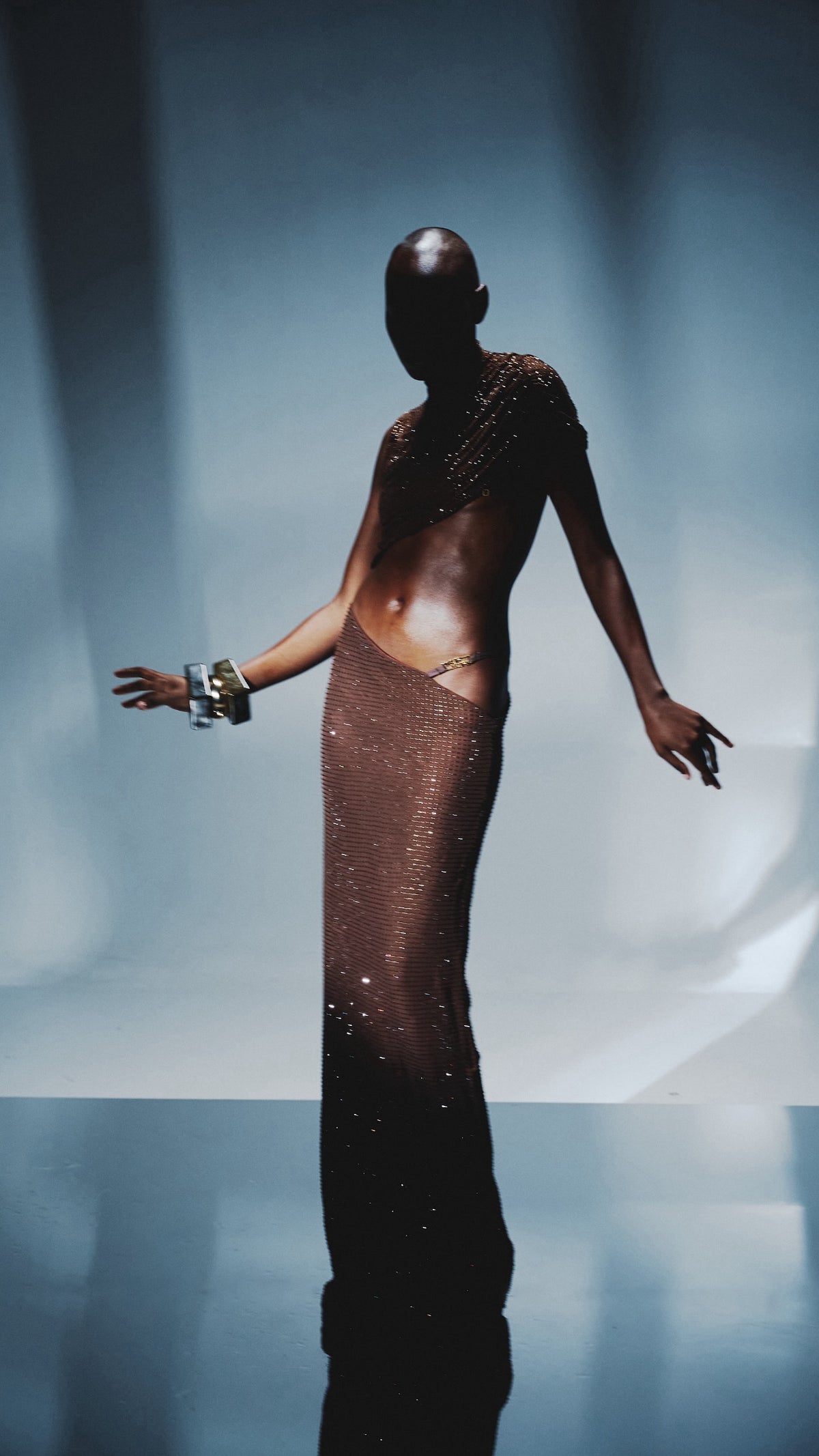 LONG CRYSTAL DRAPE DRESS