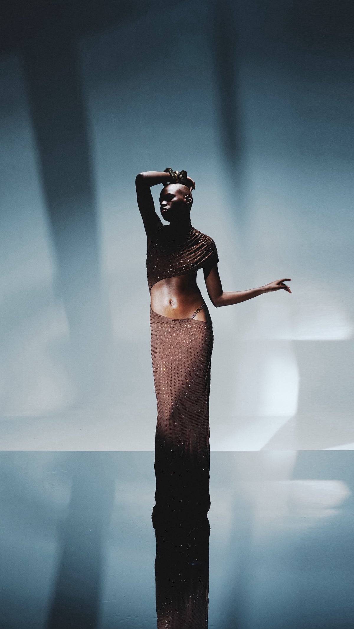 LONG CRYSTAL DRAPE DRESS