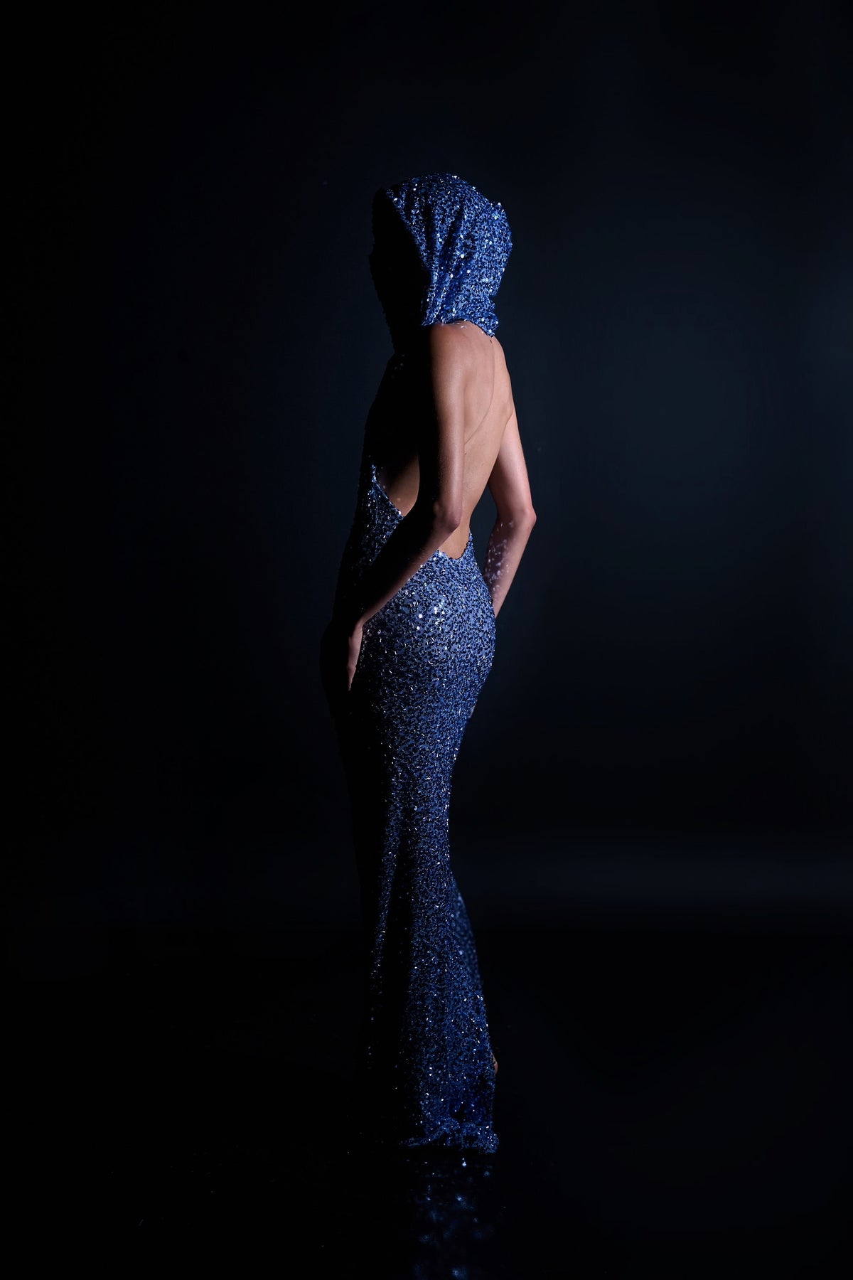 HOODED SEQUIN GOWN