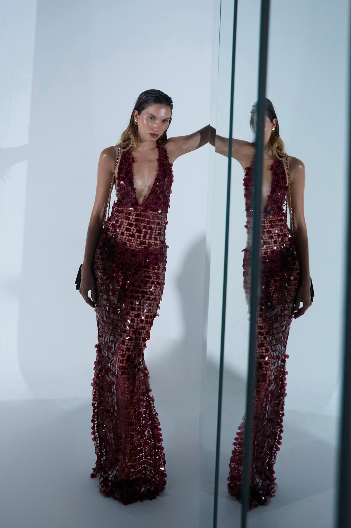 WINE MIRAGE HALTER DRESS