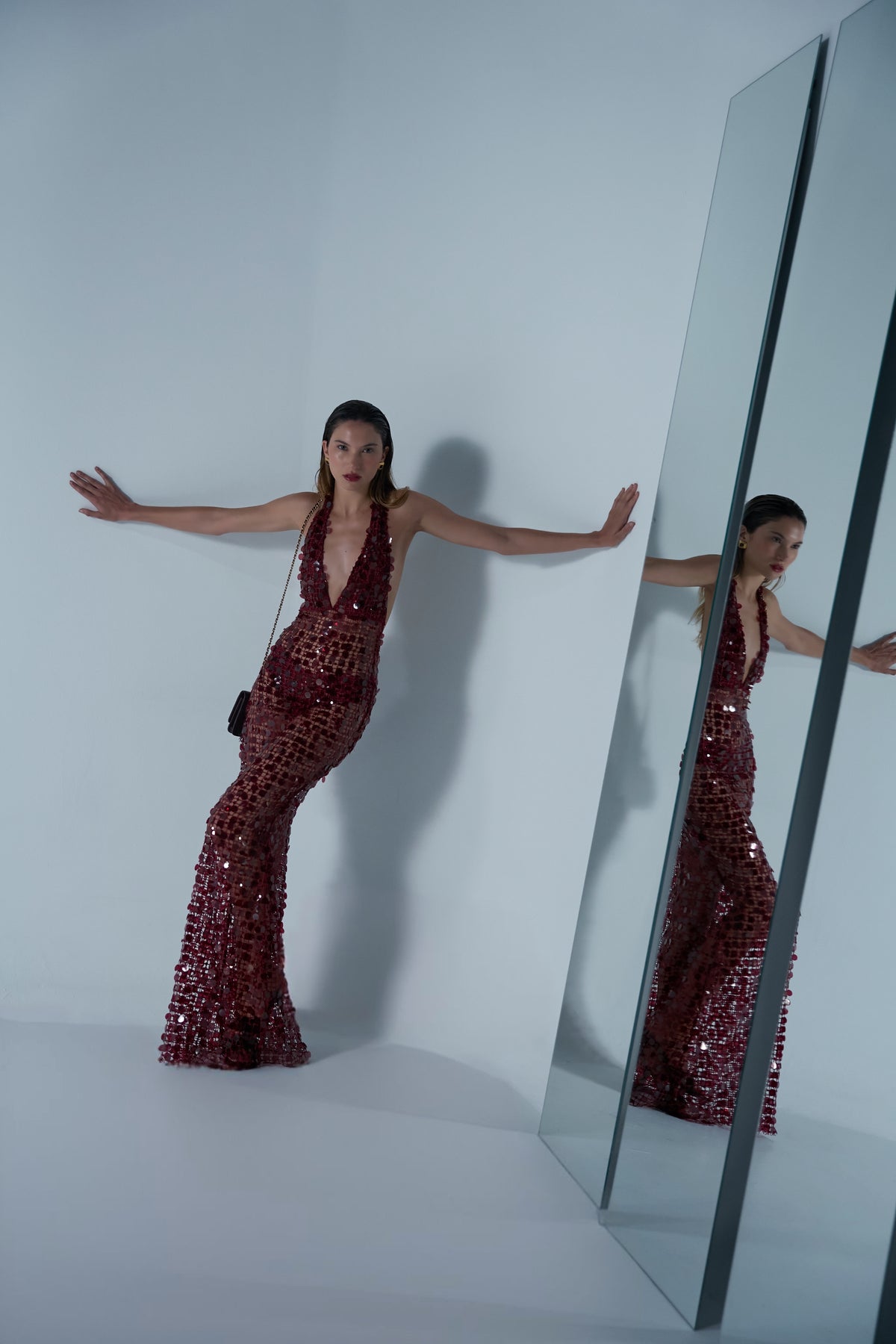 WINE MIRAGE HALTER DRESS