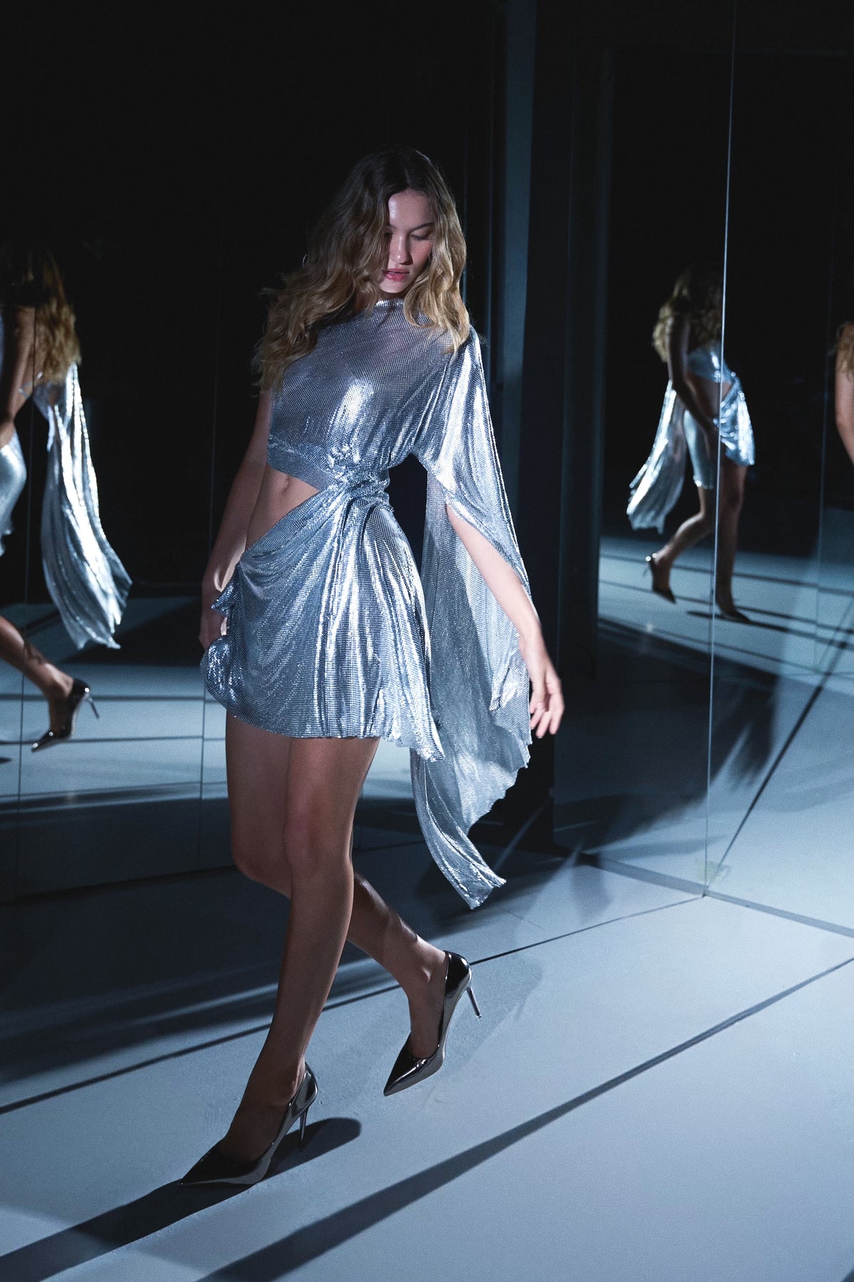 LIQUID ALUMINUM DRAPED DRESS- PRE ORDER